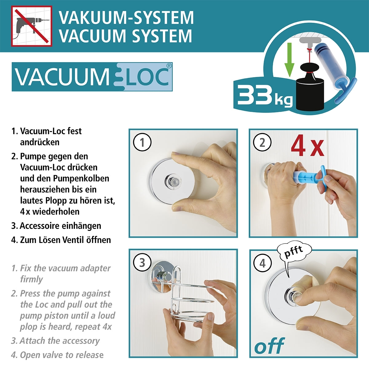 VACUUM-LOC® HOOK - SET OF 2 - BLACK - NO DRILLING