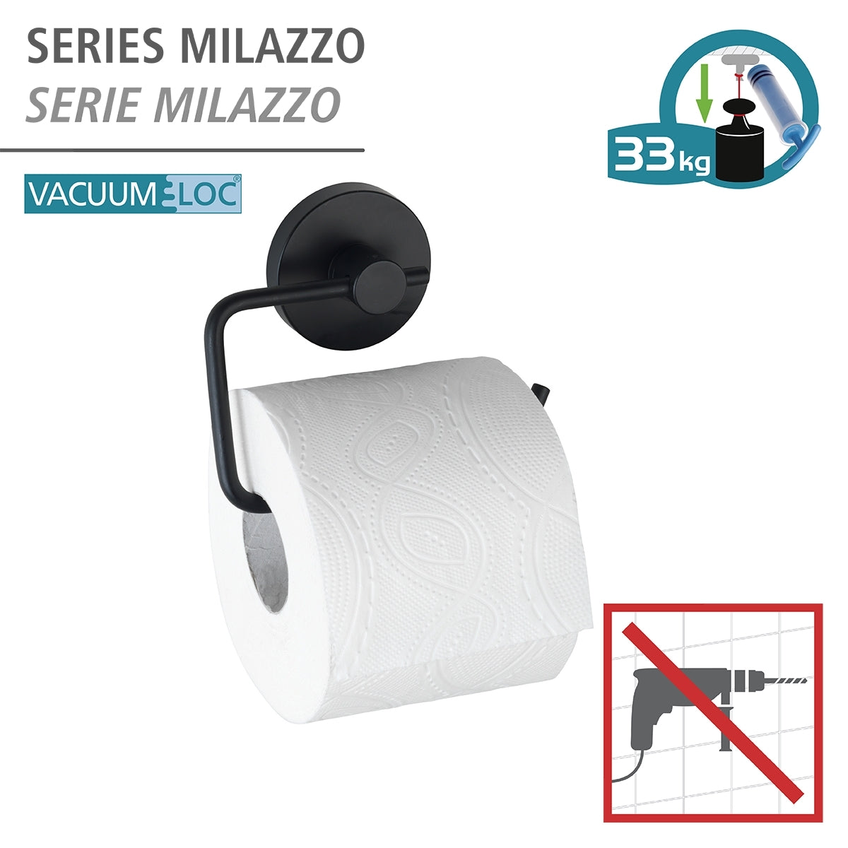 WENKO - VACUUM-LOC® TOILET PAPER HOLDER - MILAZZO - BLACK - NO DRILLING –  Wenko SA