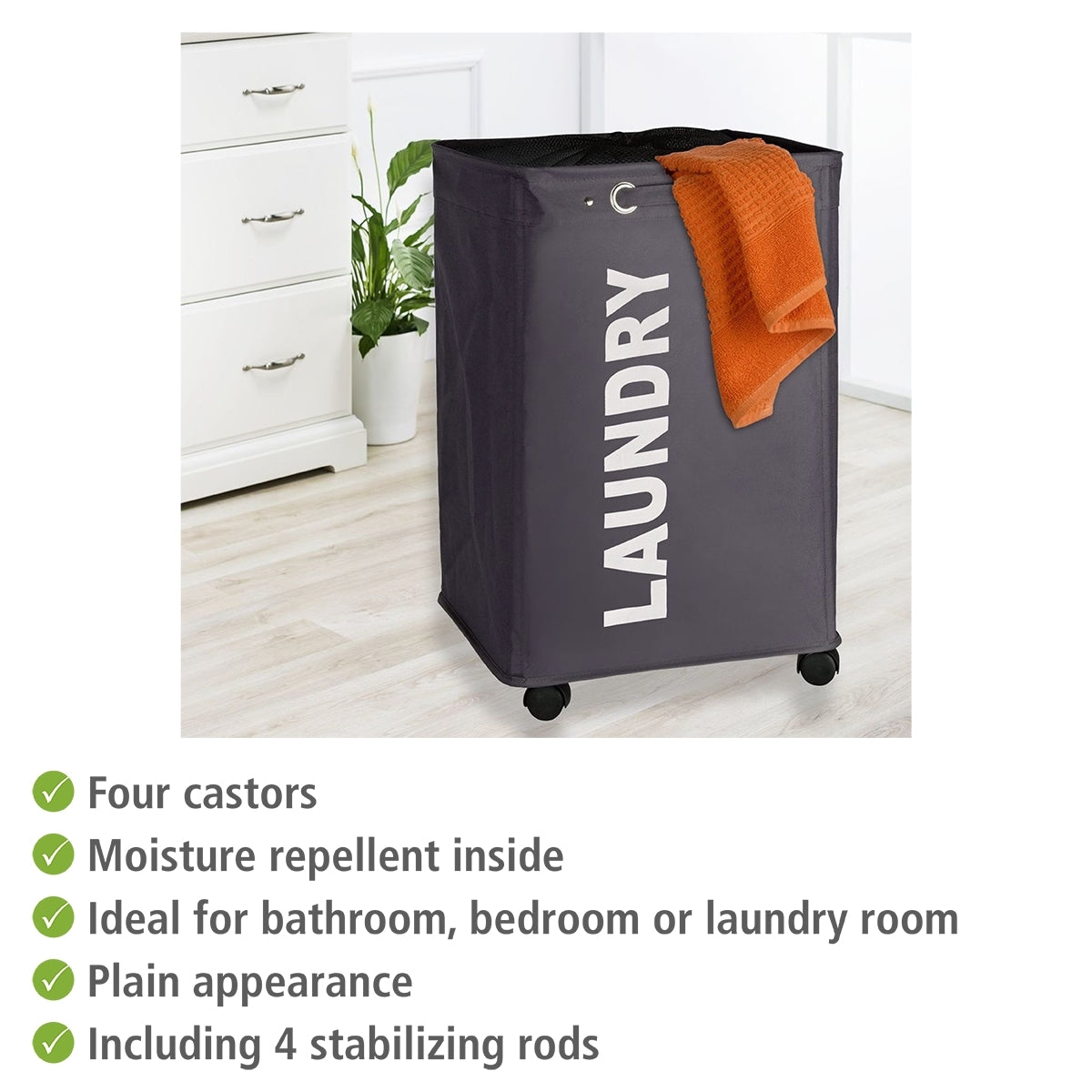 WENKO - Quadro Laundry Basket - Grey 79L