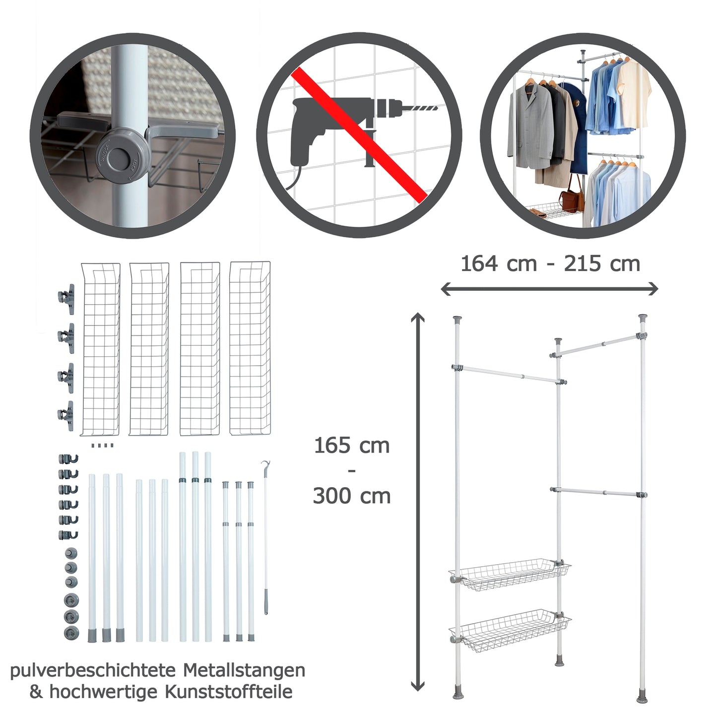 CLOTHING ORGANIZER - ADJUSTABLE TELESCOPIC SYSTEM - HERKULES - DUO - GREY