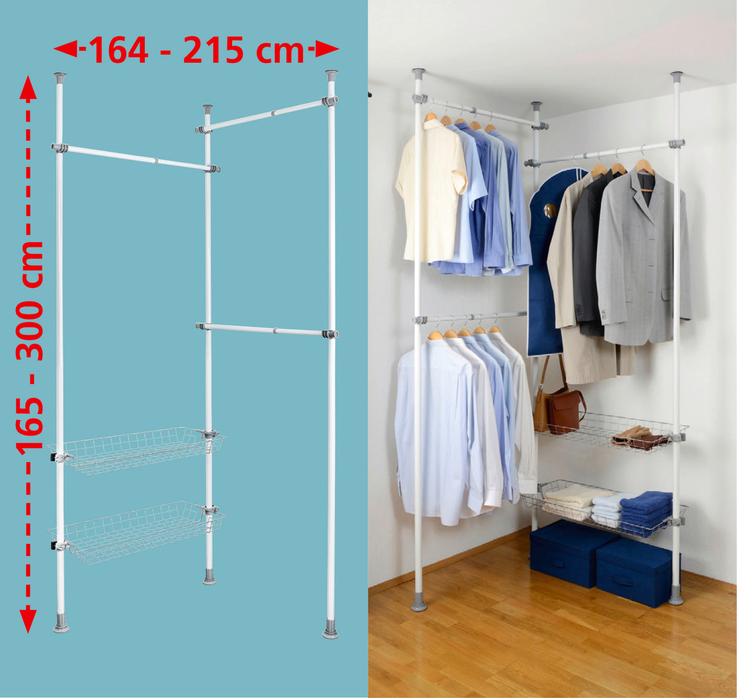 CLOTHING ORGANIZER - ADJUSTABLE TELESCOPIC SYSTEM - HERKULES - DUO - GREY