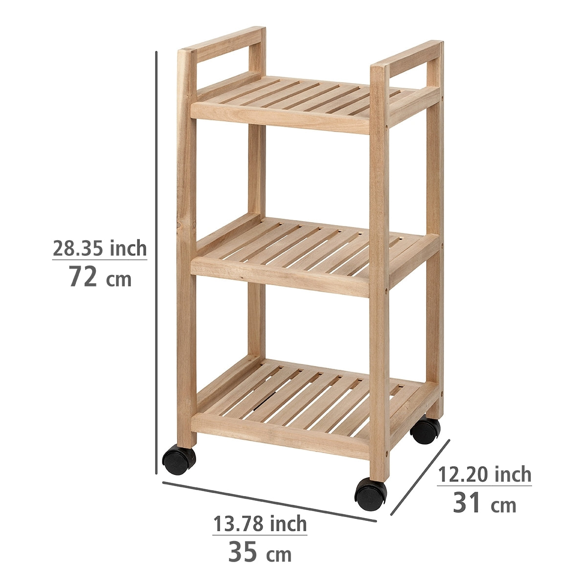 3-TIER SHELVING UNIT WITH WHEELS - ACINA RANGE - ACACIA WOOD