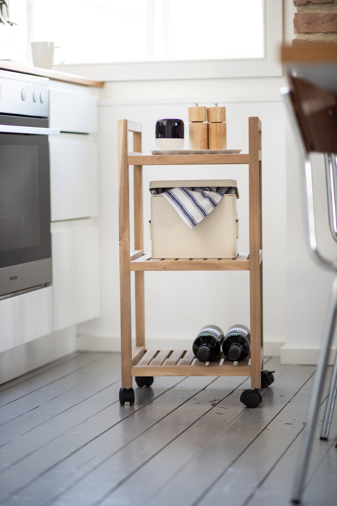 3-TIER SHELVING UNIT WITH WHEELS - ACINA RANGE - ACACIA WOOD