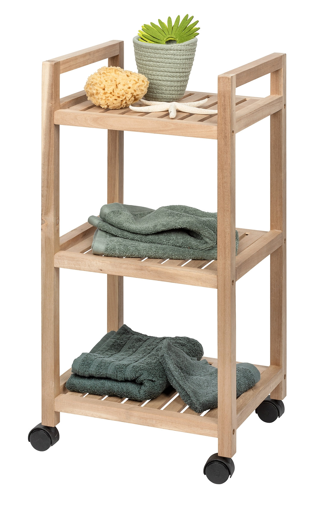 3-TIER SHELVING UNIT WITH WHEELS - ACINA RANGE - ACACIA WOOD