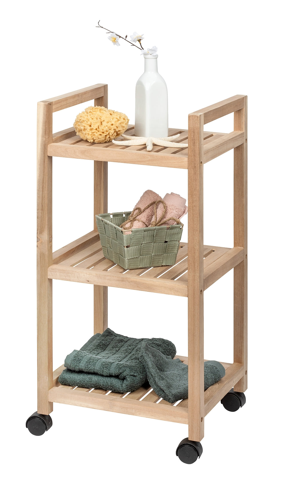 3-TIER SHELVING UNIT WITH WHEELS - ACINA RANGE - ACACIA WOOD