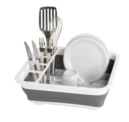 DISH RACK FOLDABLE SILICONE - 36X13X31 - WHITE/GREY