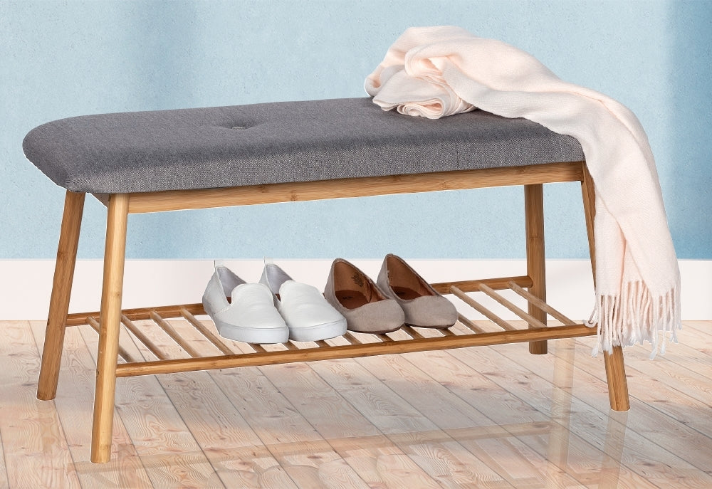 SHOE BENCH WITH CUSHION - BAHARI RANGE - BAMBOO GREY