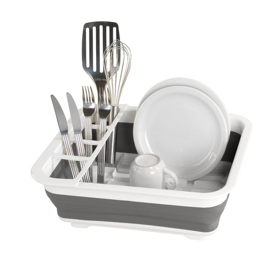 DISH RACK Collapsible SILICONE - WHITE/GREY, Camping, Space Saving