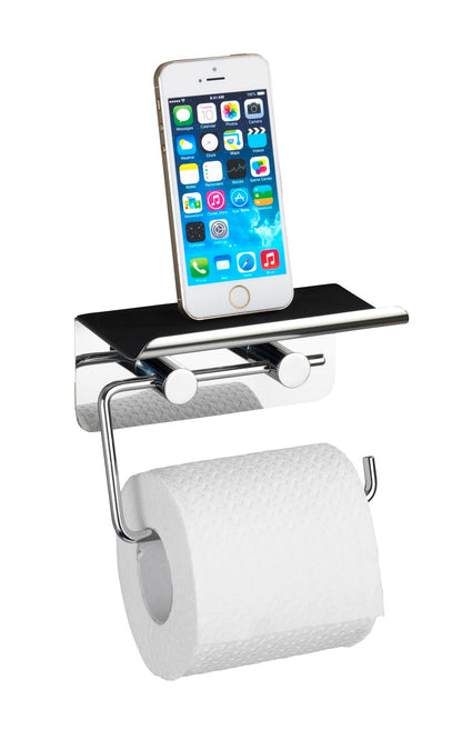 WENKO - TOILET PAPER HOLDER WITH SHELF - STAINLESS STEEL